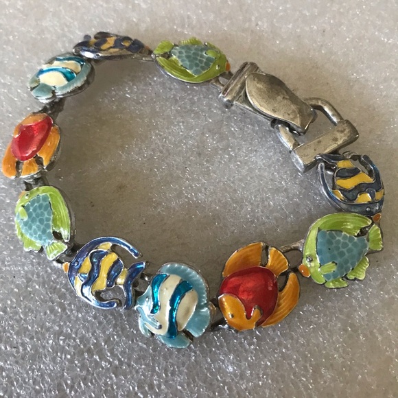 enamel Jewelry - Colorful Enamel Fish Link Bracelet - Multicolor